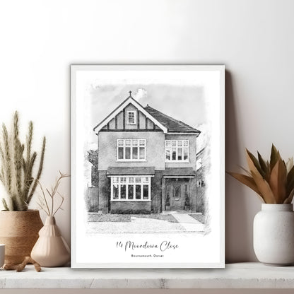 Custom Black & White House Sketch Portrait
