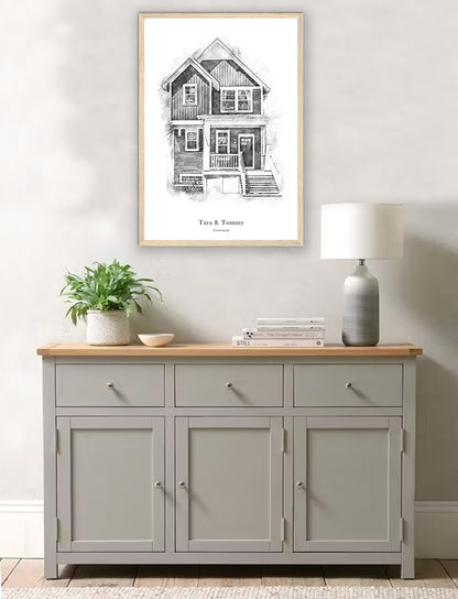 Custom Black & White House Sketch Portrait