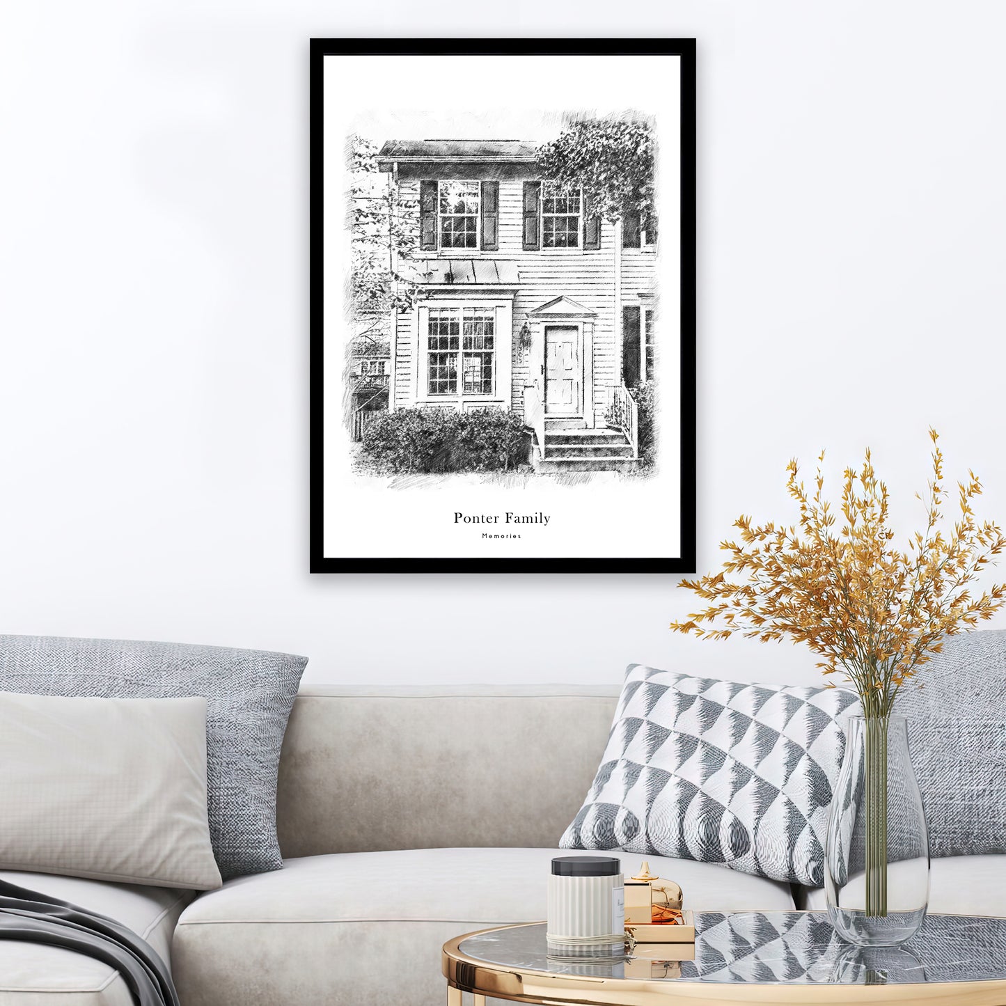 Custom Black & White House Sketch Portrait