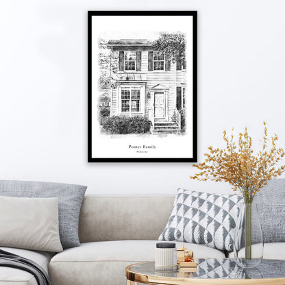 Custom Black & White House Sketch Portrait