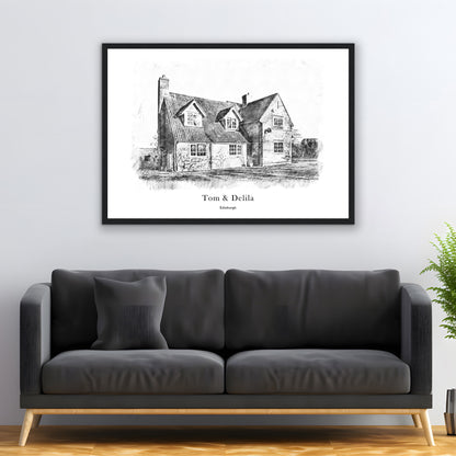 Custom Black & White House Sketch Portrait