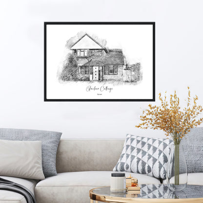 Custom Black & White House Sketch Portrait